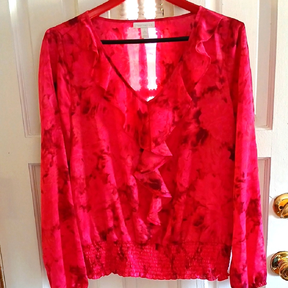 Elegant Pink Ruffle Blouse